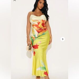 Yellow Floral Cowl Neck Maxi Dress